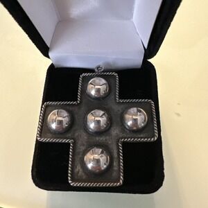 HUGE Sterling Silver Southwestern Style Stamped Cross pendant - Mexico